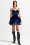 Kloş Etekli Kadife Mini Elbise