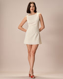 Sueña Bej Kayık Yaka Dokulu Mini Elbise