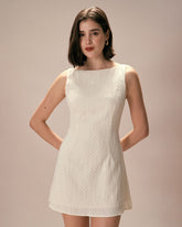 Sueña Bej Kayık Yaka Dokulu Mini Elbise