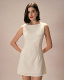 Sueña Bej Kayık Yaka Dokulu Mini Elbise