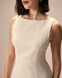 Sueña Bej Kayık Yaka Dokulu Mini Elbise