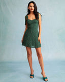 Sueña Yeşil Kalp Yaka Çiçek Slip Mini Elbise