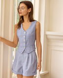 Sueña™ Mavi Yüksek Bel Pileli Şort