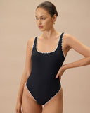 Sueña™ Siyah Kontrast Nervürlü Tek Parça Mayo