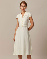 Sueña™ Bej Yaka Kap Kol Gömlek Midi Elbise