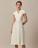 Sueña™ Bej Yaka Kap Kol Gömlek Midi Elbise