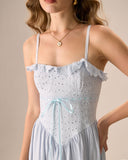 Sueña™ Kadın Mavi Nakışlı Pamuklu Slip Midi Elbise