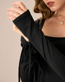 Sueña Kadın Siyah Kare Yaka Uzun Kollu Mini Elbise