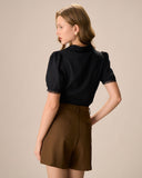 Sueña™ Kadın Siyah Chelsea Yaka Dantel Detaylı Pamuk Bluz