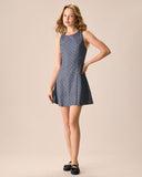 Sueña Gri Yuvarlak Yaka Puantiyeli Mini Elbise