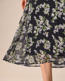 Sueña Kadın Siyah Çiçekli Büzgülü Midi Elbise