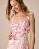 Sueña™ Pembe Kare Yaka Çiçek Dantelli Midi Elbise