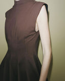 Kahverengi Kolsuz A Kesim Mini Elbise