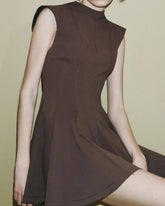 Kahverengi Kolsuz A Kesim Mini Elbise