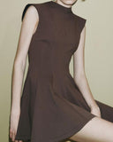 Kahverengi Kolsuz A Kesim Mini Elbise