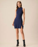Sueña™ Kadın Lacivert Balıkçı Yaka Triko Mini Elbise