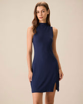 Sueña™ Kadın Lacivert Balıkçı Yaka Triko Mini Elbise