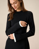 Sueña™ Siyah Kontrast Uzun Kol Triko Mini Elbise