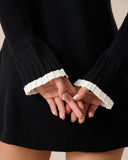 Sueña™ Siyah Kontrast Uzun Kol Triko Mini Elbise