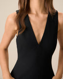 Sueña Kadın Siyah V Yaka Kolsuz Mini Elbise