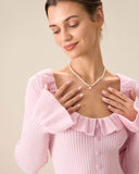 Sueña™ Kadın Pembe U Yaka Fırfırlı Bodycon Kazak Elbise