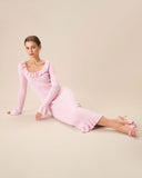 Sueña™ Kadın Pembe U Yaka Fırfırlı Bodycon Kazak Elbise