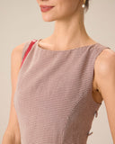 Sueña™ Kadın Kayık Yaka Kahverengi Ekose Mini Elbise