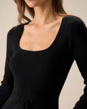 Sueña™ Kadın Siyah Kare Yaka Deniz Kızı Kazak Maxi Elbise