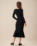 Sueña™ Kadın Siyah Kare Yaka Deniz Kızı Kazak Maxi Elbise