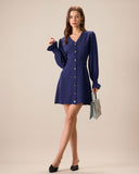 Sueña Kadın Lacivert Fırfırlı Uzun Kollu Mini Elbise