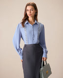 Sueña Kadın Mavi Dantelli Gömlek