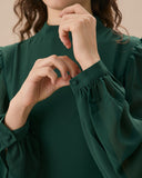 Sueña™ Yeşil Dik Yaka Transparan Yırtmaçlı Mini Elbise