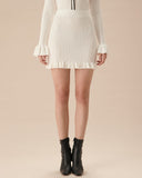 Sueña™ Kadın Beyaz Fırfırlı Düz Örgü Mini Etek