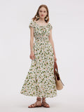 Asetat Karışımlı Çiçek Desenli Ayarlanabilir Bağcıklı Yaka Kadın Uzun Elbise