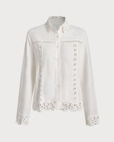 Sueña™ Beyaz Dokulu Tığ İşi Gömlek