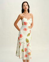 Sueña™ Beyaz Çiçekli Slip Midi Elbise