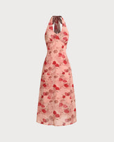 Sueña™ Kırmızı Çiçekli Büzgülü Askılı Uzun Elbise