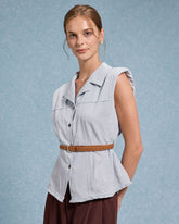 Sueña™ Mavi Kuşaklı Kolsuz Bluz