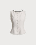 Sueña™ Kayısı Tekne Yaka Düğmeli Yelek