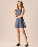 Sueña Gri Yuvarlak Yaka Puantiyeli Mini Elbise