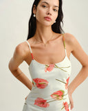 Sueña™ Beyaz Çiçekli Slip Midi Elbise