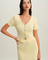 Sueña™ Bej V Yaka Düğmeli Örgü Hırka