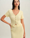 Sueña™ Bej V Yaka Düğmeli Örgü Hırka