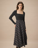 Sueña™ Siyah Kare Yaka Çizgili Triko Tişört