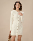 Sueña™ Beyaz Yuvarlak Yaka Bodycon Kazak Elbise