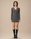 Sueña™ Gri V Yaka Tek Sıra Düğmeli Hırka