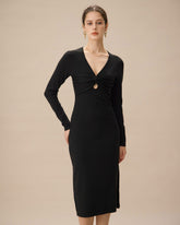 Sueña™ Siyah V Yaka Bodycon Triko Elbise