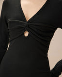 Sueña™ Siyah V Yaka Bodycon Triko Elbise