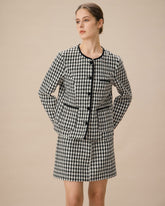 Siyah Tek Sıralı Cepli Tweed Ceket