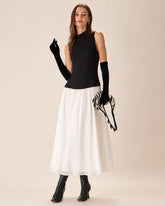 Sueña™ Siyah Kontrast Triko Nervürlü Uzun Elbise